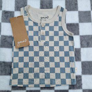 Goumi Bamboo & Organic Cotton Blue Checkers Tank Top Size 6-12m NWT